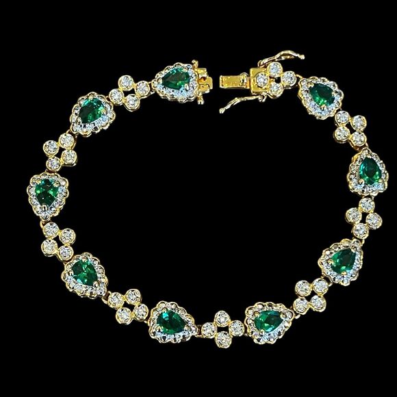 Jacqueline Kennedy Camrose & Kross JBK Gold Tone & Faux Emerald Bracelet 8” Box - Picture 2 of 11